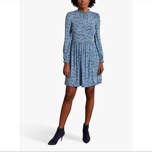Boden Clara High Neck Women's Floral Jersey Knit Mini Dress Blue